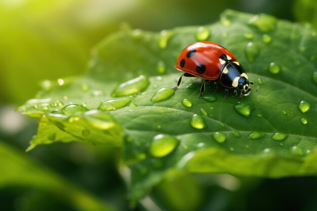 A ladybug on a leaf in the field