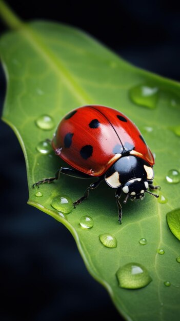 A ladybug on a leaf in the field