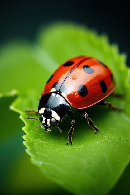 A ladybug on a leaf in the field