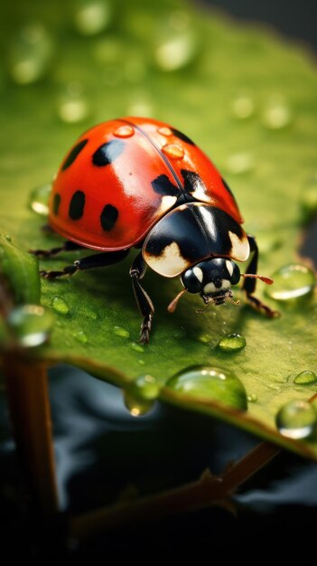 A ladybug on a leaf in the field