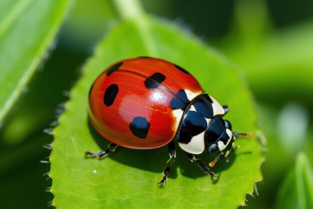 Photo ladybug on leaf generative ai