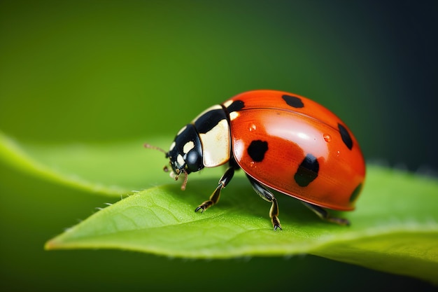 Photo ladybug on leaf generative ai