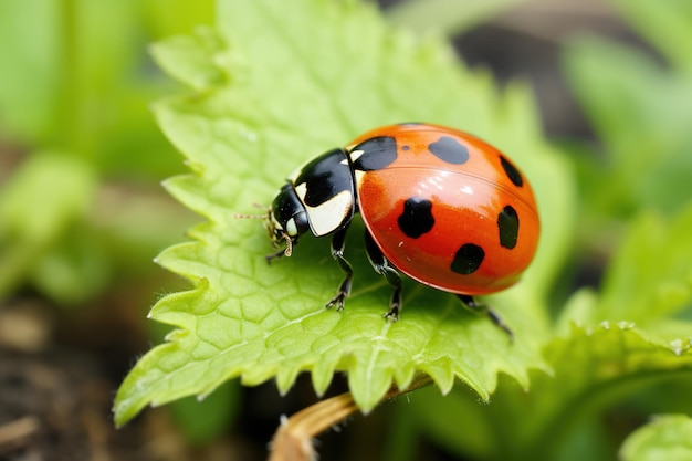 Photo ladybug on leaf generative ai