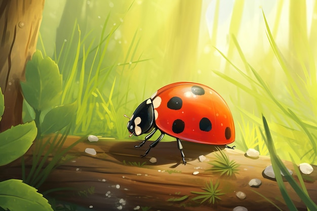 Photo ladybug on leaf generative ai