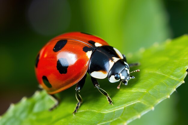 Photo ladybug on leaf generative ai