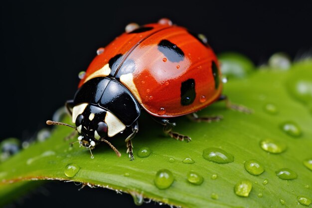 Photo ladybug on leaf generative ai