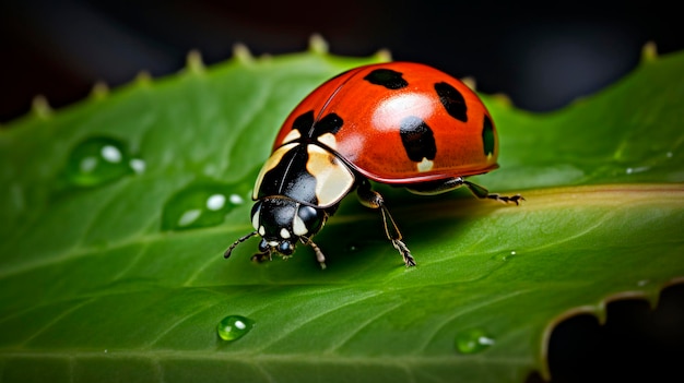 Ladybug on a leaf of grass Generative AI Nature