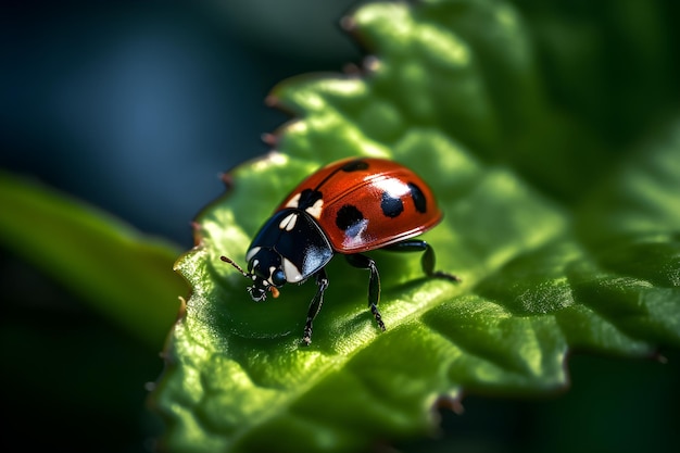 Ladybug on a leaf macro photography