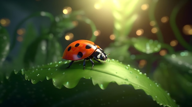 Ladybug on a leaf macro photography