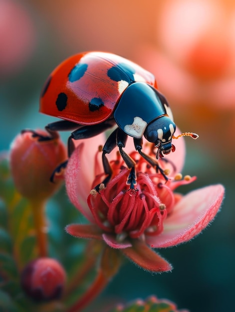 Foto ladybug op bloem in de tuin