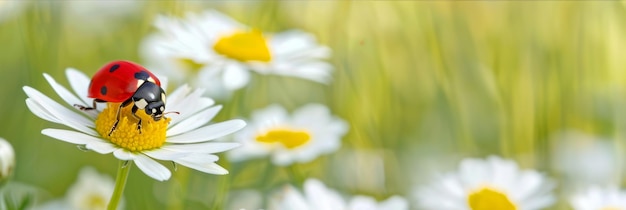 Foto ladybug op witte daisy bloem lente zomer achtergrond