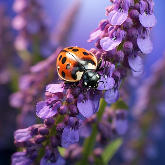 Photo ladybug on purple flower photorealistic