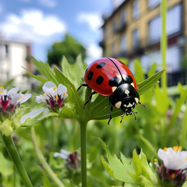 a ladybug sits on a flower in a garden Biology Diagrams