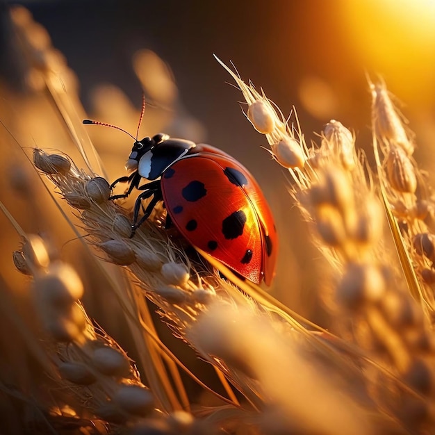 A ladybug on a wheat field