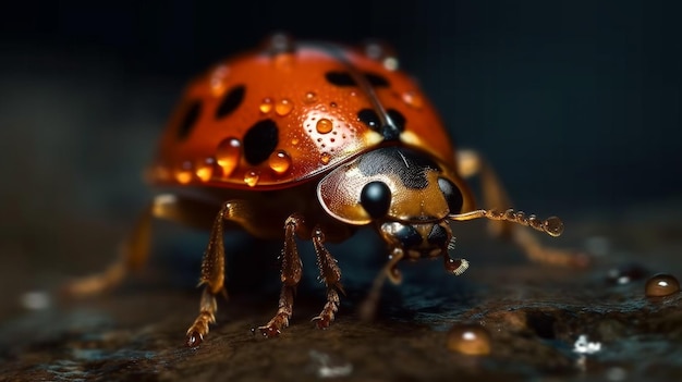 A ladybug with a black background and the word ladybird on it