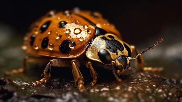 A ladybug with black spots on its back