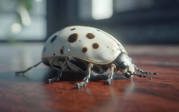 A ladybug with black spots on its body and the word ladybird on the bottom.