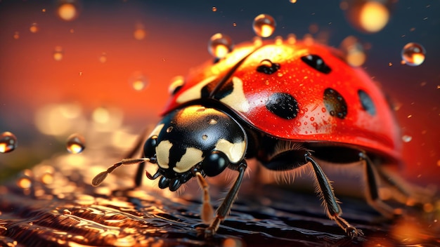 A ladybug with a red background