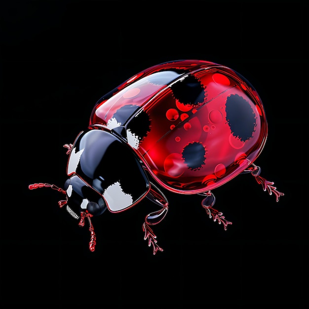 Ladybug With Round Body and Spots Formed in Gel Material Sem Background Art Y2K Glowing Concept