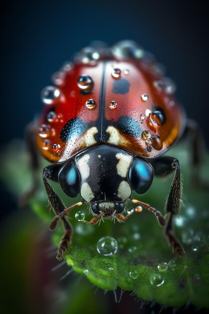 A ladybug with water droplets on its wings