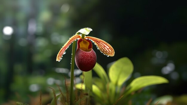 Ladys Slipper Orchid bloem bloeide prachtig met natuurlijke achtergrond Generatieve AI