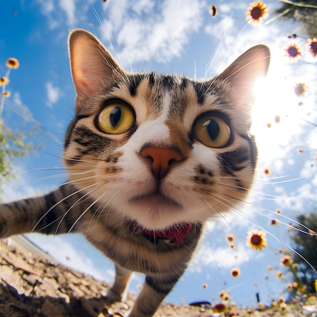 Foto lage hoek opname van een schattig katje.