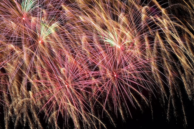 Foto lage hoek van het vuurwerk's nachts