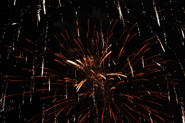 Foto lage hoek van het vuurwerk's nachts