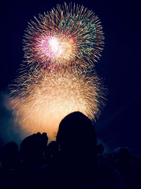 Foto lage hoek van het vuurwerk 's nachts