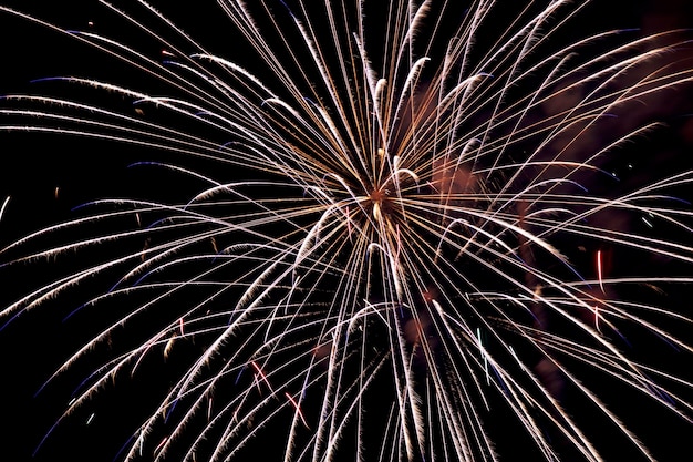 Foto lage hoek van het vuurwerk's nachts