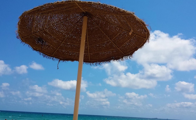 Lage hoek van parasol op het strand tegen de lucht