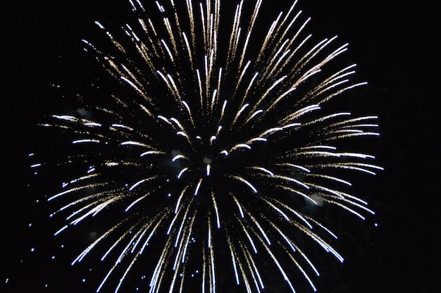 Lage hoek van vuurwerk dat tegen de lucht explodeert