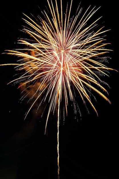 Lage hoek van vuurwerk tegen de hemel's nachts