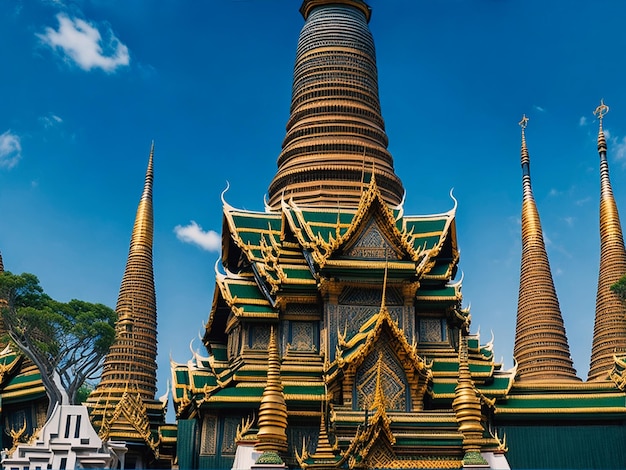 Lage hoekmening van de tempel van de Smaragdgroene Boeddha Wat Phra Kaew in Bangkok Thailand