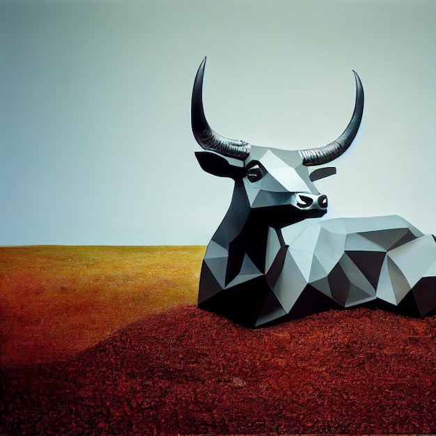 Lage poly stier dierlijke zilveren kleur 3D-rendering illustratie