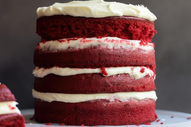 Lagen van red velvet cake en cream cheese frosting gemaakt met generatieve AI