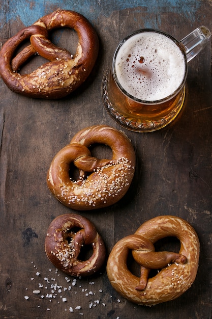 Lager beer with pretzels