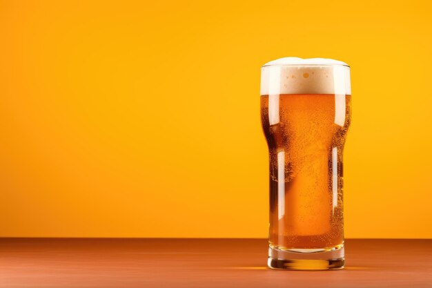 Lager beer on yellow background in studio