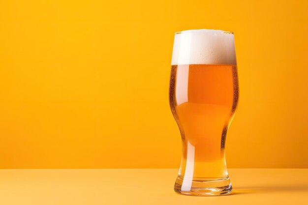 Lager beer on yellow background in studio