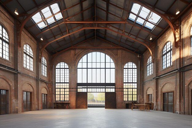 Foto lagerhuis met hoog plafond en dakramen