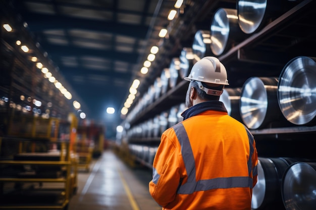 Lagervoorraadbeheer in een metaalfabriek met ingenieur of inspecteur