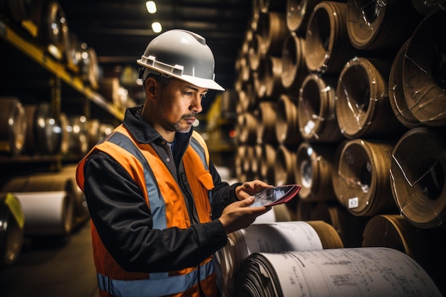 Lagervoorraadbeheer in een metaalfabriek met ingenieur of inspecteur