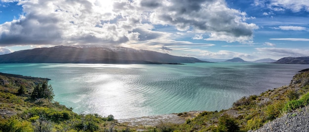 Lago del Pehoe in Torres del Paine national park, Patagonia, Chile one autumn day.