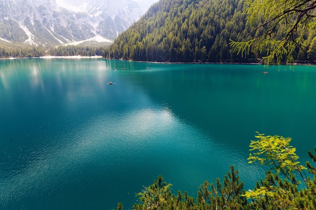 Lago di braies with green waters