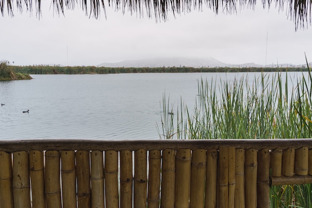 Lagoon lookout made of wood in Pantanos de Villa Chorrillos Lima Peru