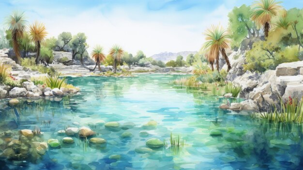 Photo lagoon of mexico watercolor painting in unreal engine 5