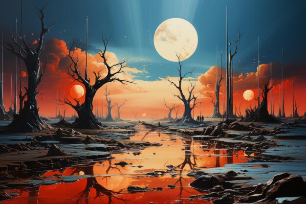 Photo lagoon oil painting imitation 3d illustration