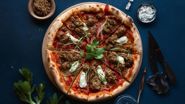 Photo lahmajun turkish pizza with minced meat