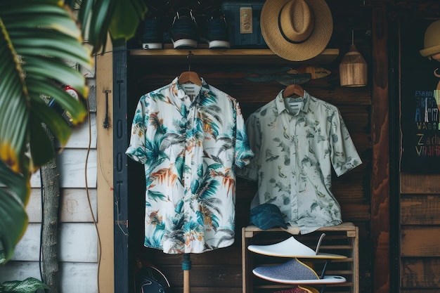 Laidback surfer style outfit with tropical prints