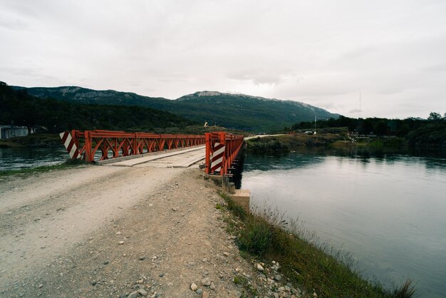 lake in Bahia Lapataia amidst mountains at Tierra del Fuego